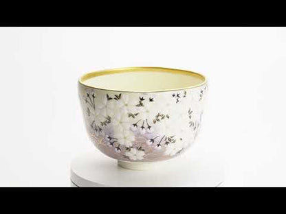 【清水烧】抹茶碗 樱花与青海波 善昇