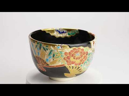 Matcha Bowl - Fan-Shaped Design with Seasonal Flowers by Korin Miyagawa