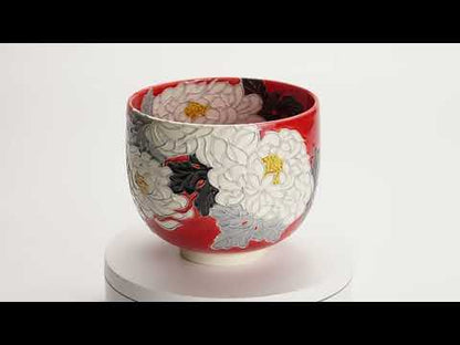 Matcha Bowl - Vermilion “White Chrysanthemum” by Ichinyo