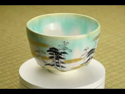 抹茶碗　緑様松林図　山岡善高