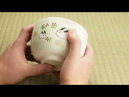 【清水烧】抹茶碗 萌黄《雪兔》 海峰