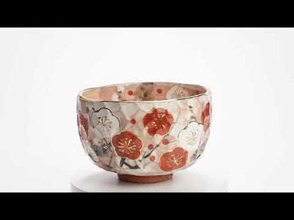 抹茶碗　紅白梅図　俊山窯