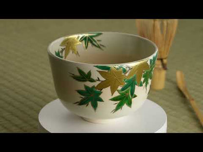 抹茶碗　金彩青楓　陶楽