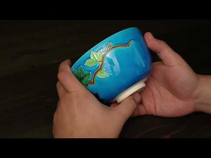 【清水烧】抹茶碗 浅黄交趾 青枫 一如