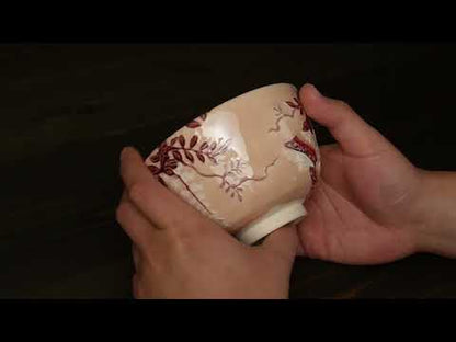 【清水烧】抹茶碗 紫式部与紫藤 一如