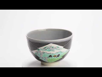 Matcha Bowl - Purple “Pine-Bark Diamond Pattern with Landscape Scenes” by Ichinyo