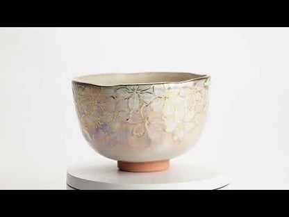 抹茶碗　ラスター彩 桜図　俊山窯