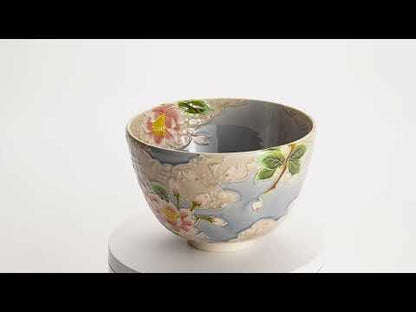抹茶碗　淡紫交趾 "桜に雲"　一如