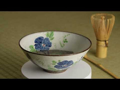 抹茶碗(平)　白化粧"紫陽花"　与し三