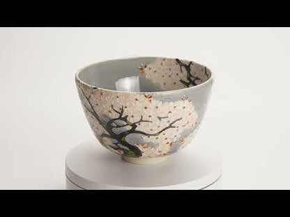 Matcha Bowl - Pale Purple “Deer and Cherry Blossoms” by Ichinyo