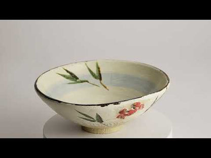 抹茶碗(平)　楽焼 芦に蟹　桂楽