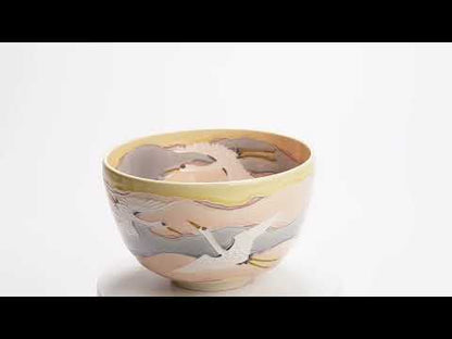 【清水烧】抹茶碗 桃交趾「朝霞」一如