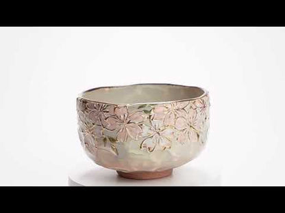 抹茶碗　イッチン金彩 桜絵　俊山窯