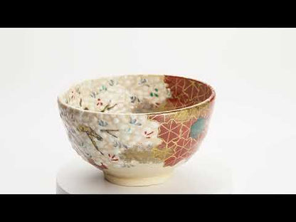 抹茶碗　満開桜と錦秋　花光山窯