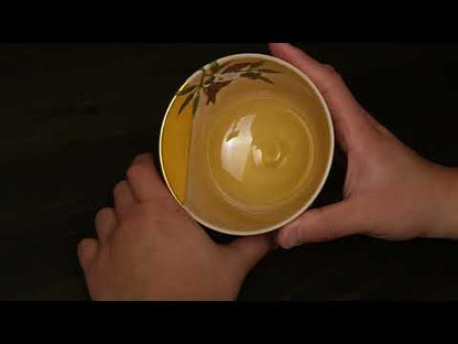 【清水烧】抹茶碗 福良雀与金彩月 一如