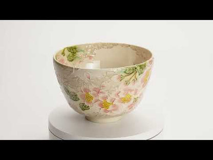Matcha Bowl - White “Cherry Blossoms and Clouds” by Ichinyo