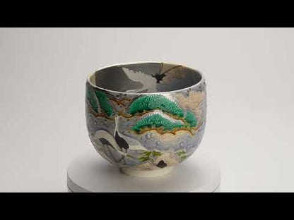 Matcha Bowl - Pale Purple “Snowy Pine, Cranes and Moonlight” by Ichinyo