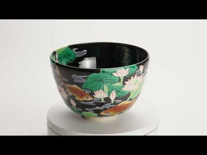 Matcha Bowl - Purple “Carp and Lotus” by Ichinyo