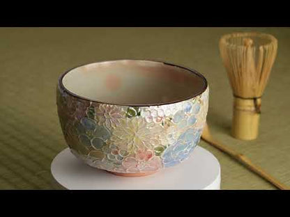 抹茶碗　ラスター彩 花詰C　俊山窯