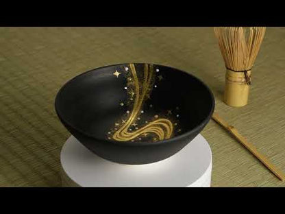 抹茶碗(平)　黒糖金銀彩"銀河"　善昇