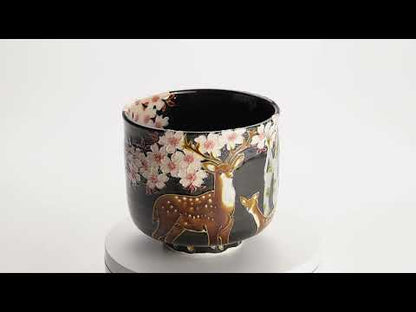 Matcha Bowl - Purple “Deer and Cherry Blossoms” by Ichinyo