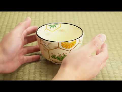 京都清水烧抹茶碗吉祥纹《鹤龟》｜海峰｜KOTOPOTTER