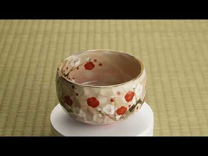 Matcha bowl -Red and white plum blossom by Shunzan kiln 