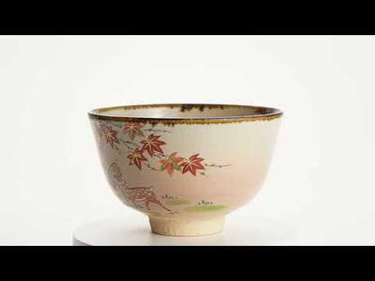 【清水烧】抹茶碗 红叶与鹿 安德
