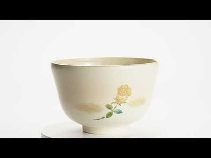 【清水烧】抹茶碗 黄色玫瑰 陶乐