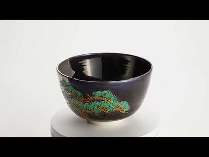 抹茶碗　紫交趾白金箔 "老松に月"　一如