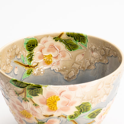 抹茶碗　淡紫交趾"桜に雲"　一如 KOTOPOTTER