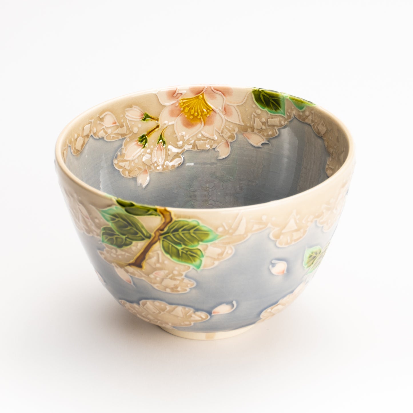 抹茶碗　淡紫交趾"桜に雲"　一如 KOTOPOTTER