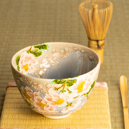 抹茶碗　淡紫交趾"桜に雲"　一如 KOTOPOTTER