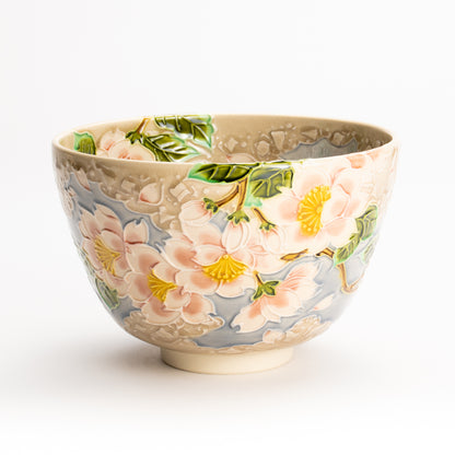 抹茶碗　淡紫交趾"桜に雲"　一如 KOTOPOTTER