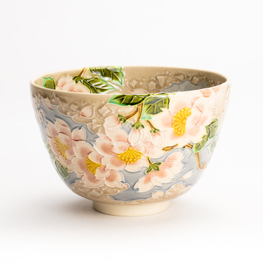 抹茶碗　淡紫交趾"桜に雲"　一如 KOTOPOTTER