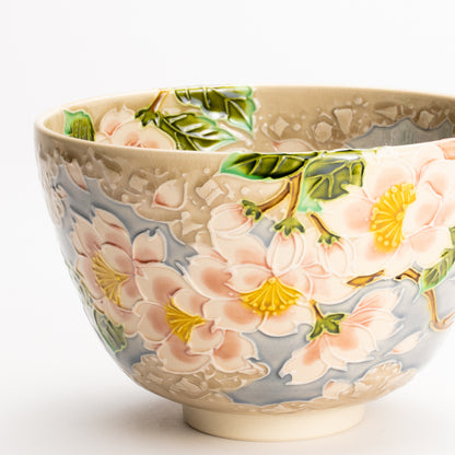 抹茶碗　淡紫交趾"桜に雲"　一如 KOTOPOTTER