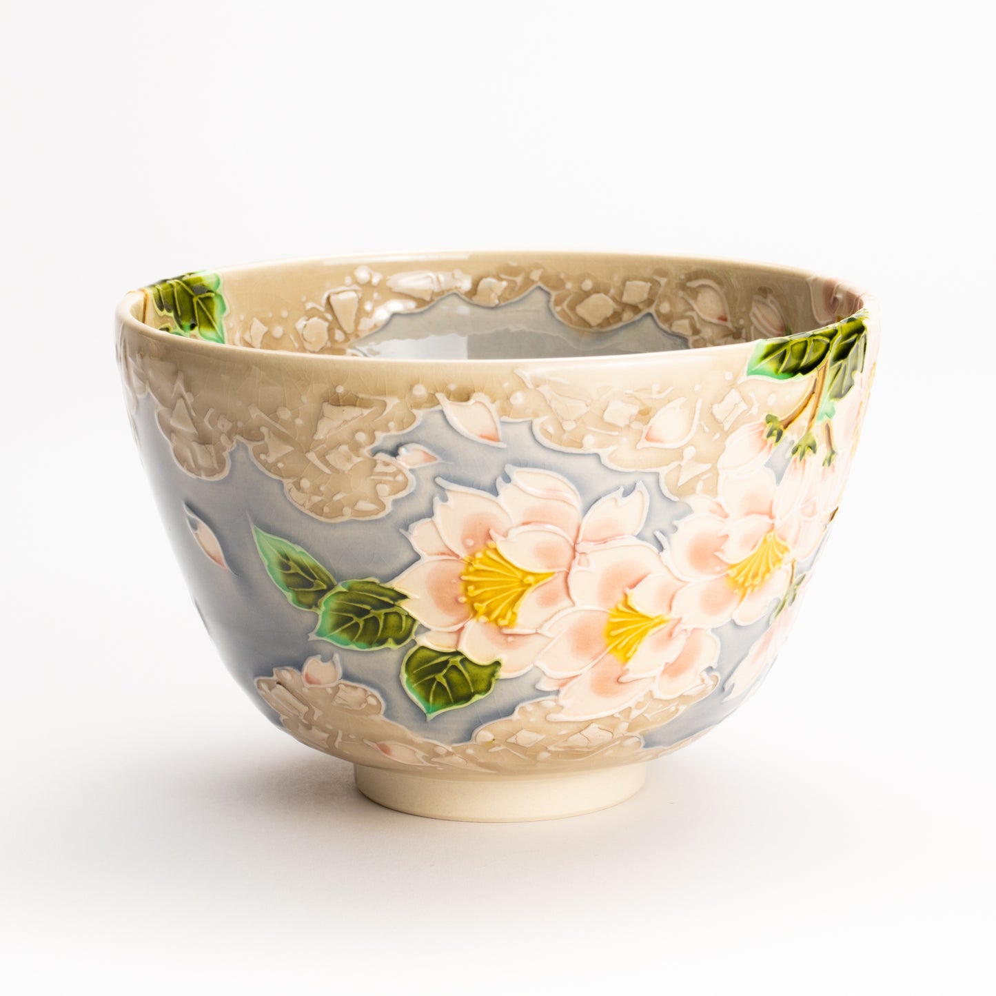 抹茶碗　淡紫交趾"桜に雲"　一如 KOTOPOTTER