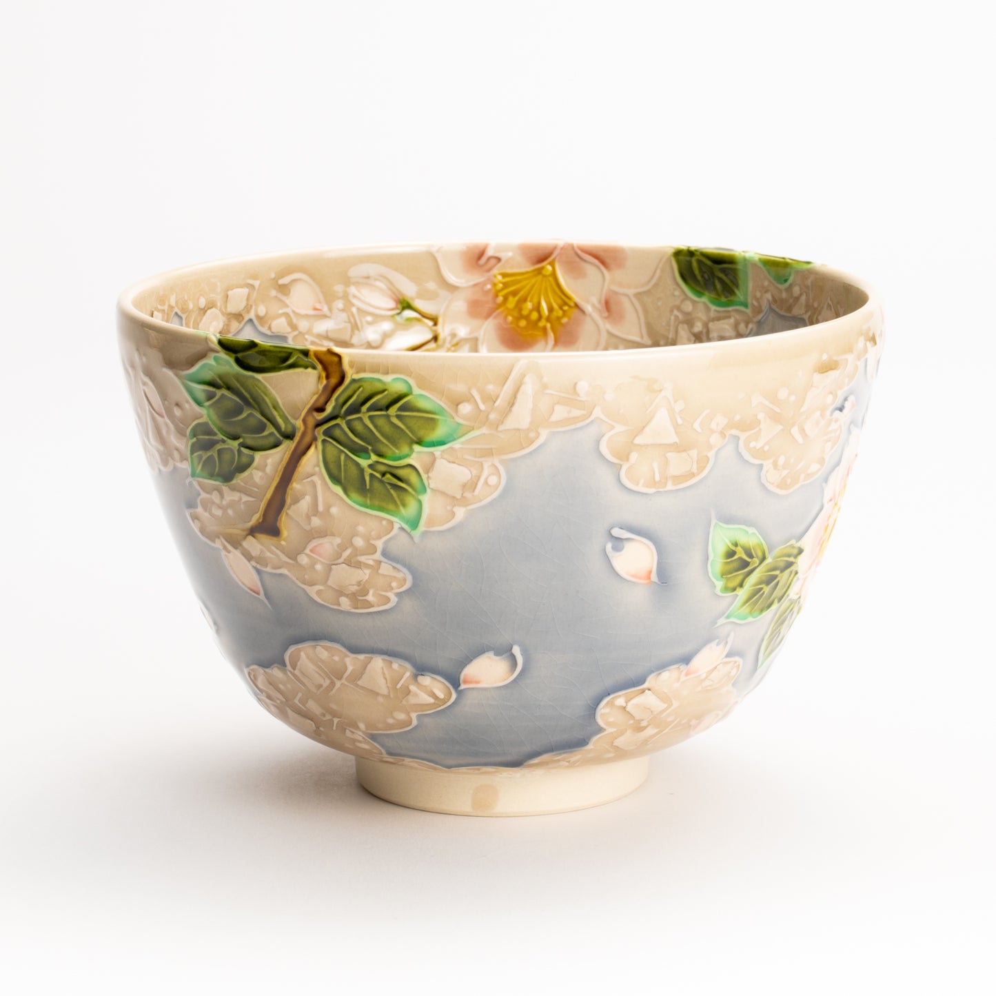抹茶碗　淡紫交趾"桜に雲"　一如 KOTOPOTTER