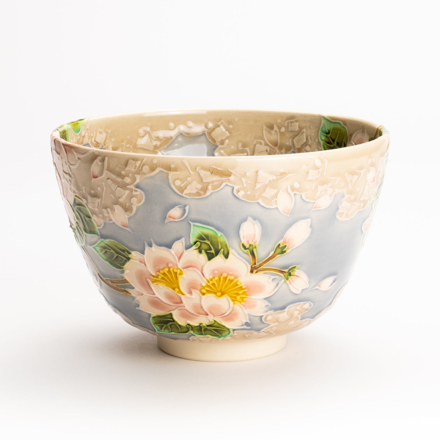 抹茶碗　淡紫交趾"桜に雲"　一如 KOTOPOTTER