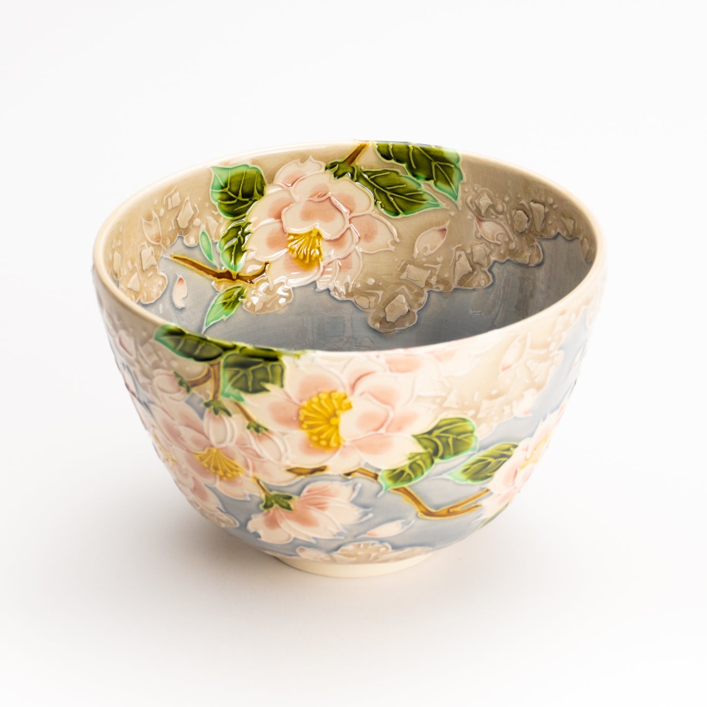 抹茶碗　淡紫交趾"桜に雲"　一如 KOTOPOTTER