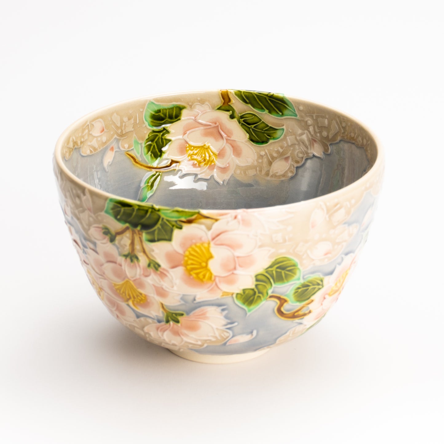 抹茶碗　淡紫交趾"桜に雲"　一如 KOTOPOTTER