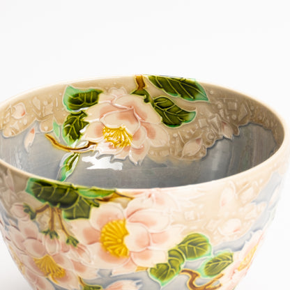 抹茶碗　淡紫交趾"桜に雲"　一如 KOTOPOTTER