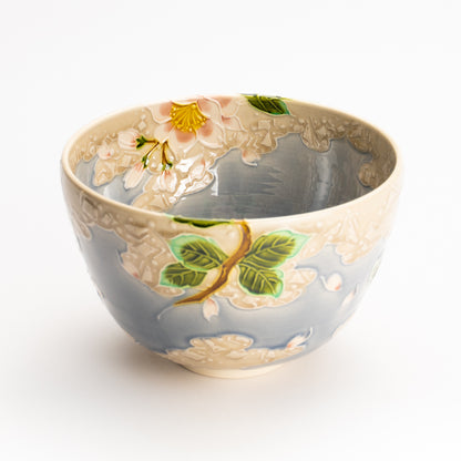 抹茶碗　淡紫交趾"桜に雲"　一如 KOTOPOTTER