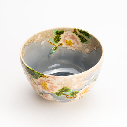 抹茶碗　淡紫交趾"桜に雲"　一如 KOTOPOTTER