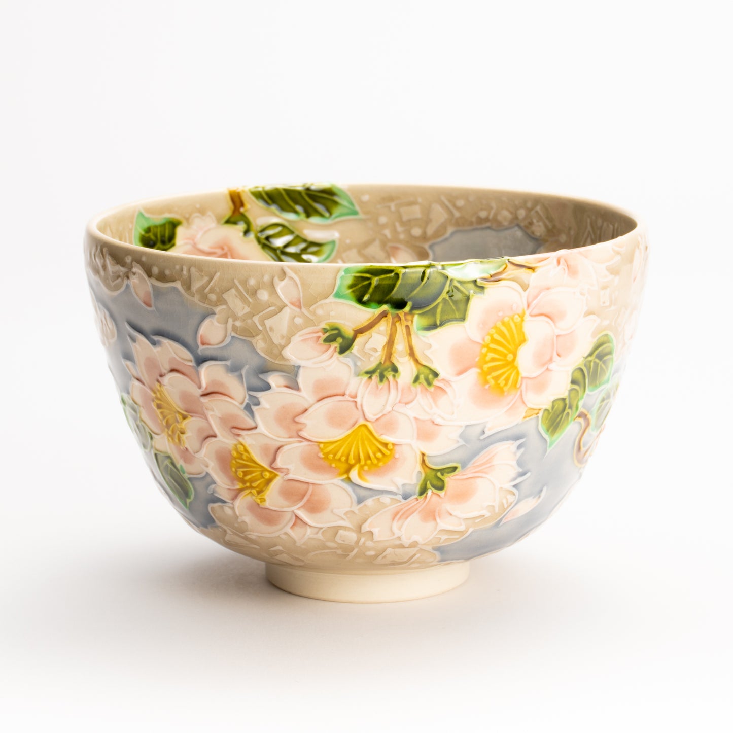 抹茶碗　淡紫交趾"桜に雲"　一如 KOTOPOTTER