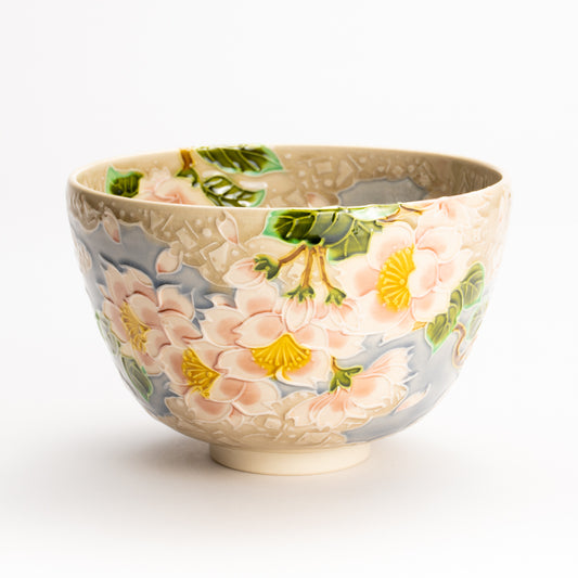 抹茶碗　淡紫交趾"桜に雲"　一如 KOTOPOTTER