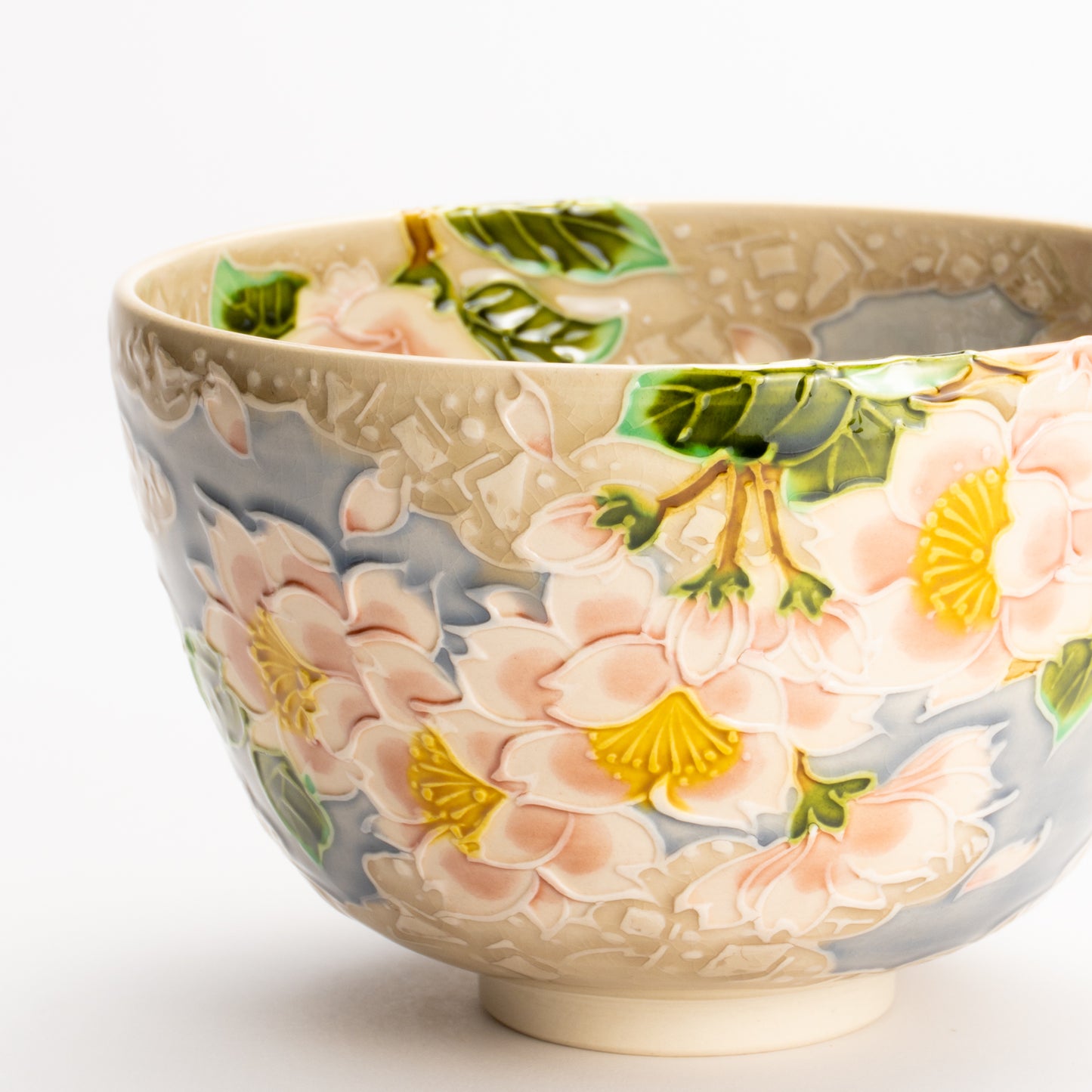 抹茶碗　淡紫交趾"桜に雲"　一如 KOTOPOTTER