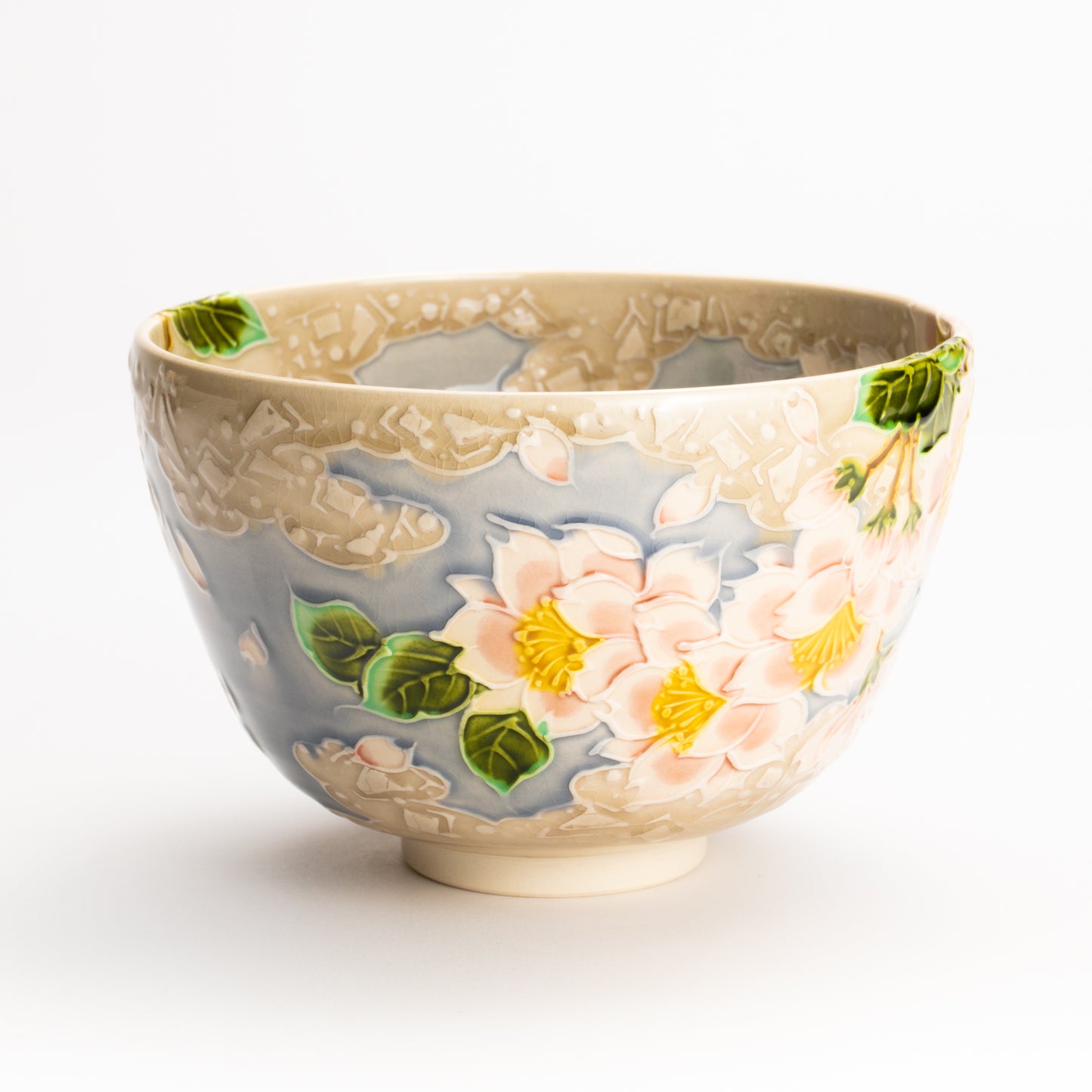 抹茶碗　淡紫交趾"桜に雲"　一如 KOTOPOTTER