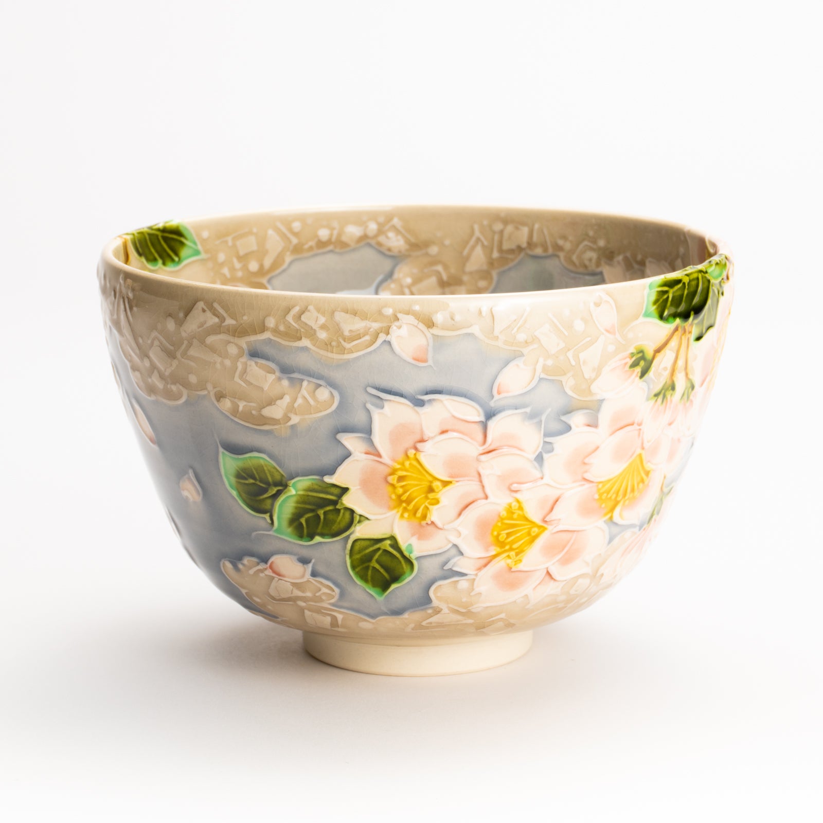 抹茶碗　淡紫交趾"桜に雲"　一如 KOTOPOTTER