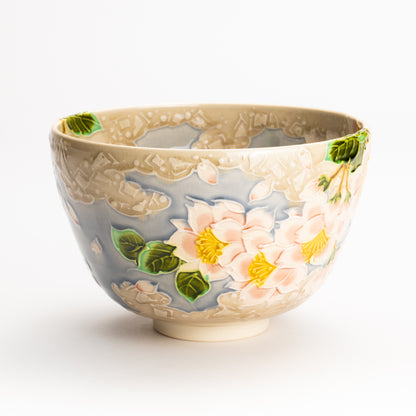 抹茶碗　淡紫交趾"桜に雲"　一如 KOTOPOTTER